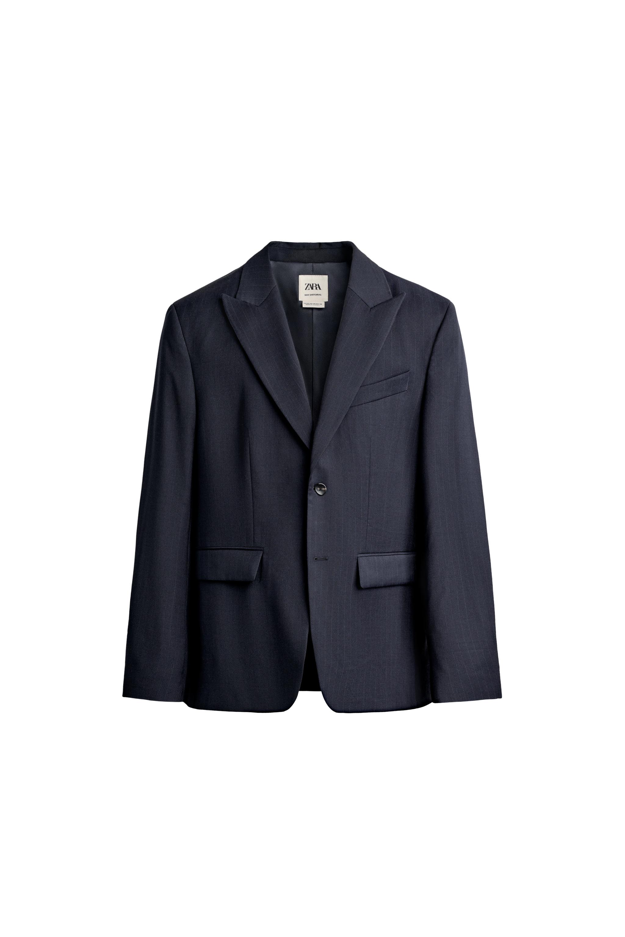 REGULAR FIT 100% WOOL PINSTRIPE SUIT BLAZER